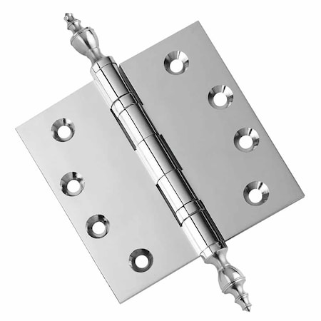 4 X 4 Solid Brass Hinge, Polished Chrome Finish With Urn Tips
